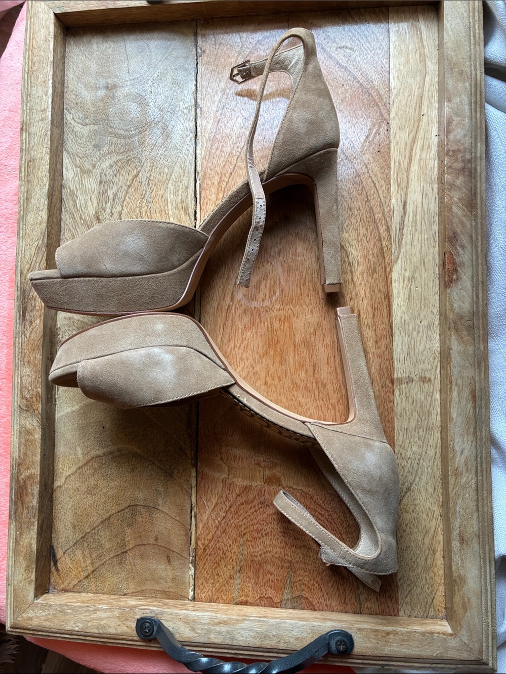 Sam Edelman Tan Suede Platform Peep-Toe Ankle Strap Heels - Picture 5 of 16